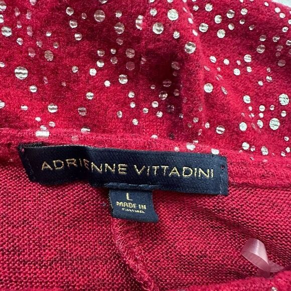 Adrienne Vittadini Womem's L Balloon Sleeve Silver Sparkle Red Cocktail Blouse - Picture 3 of 10